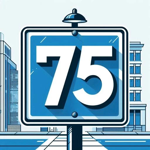 Illustration showing the number 75 on a road sign.